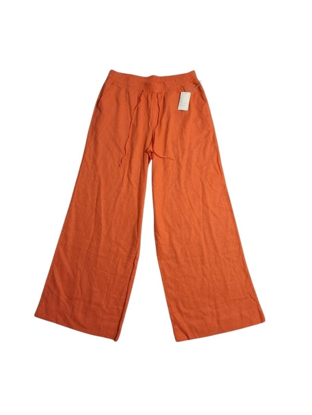 A New Day Linen Blend Wide Leg Pants Womens Large Orange Bright High Rise